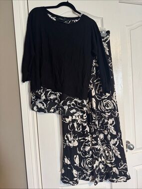 Ralph Lauren Black Layered Top with Black & White Floral pants